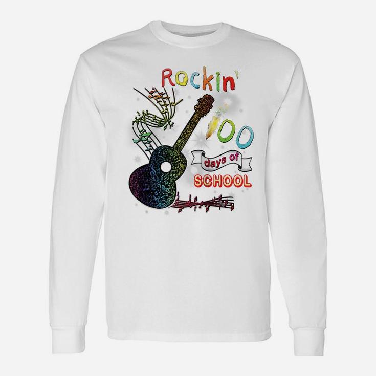 Rockin' 100 Days Of School Guitar Student Music Teacher Gift Raglan Baseball Tee Unisex Long Sleeve