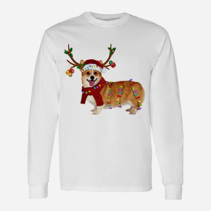 Santa Corgi Reindeer Light Christmas Gifts Sweatshirt Unisex Long Sleeve