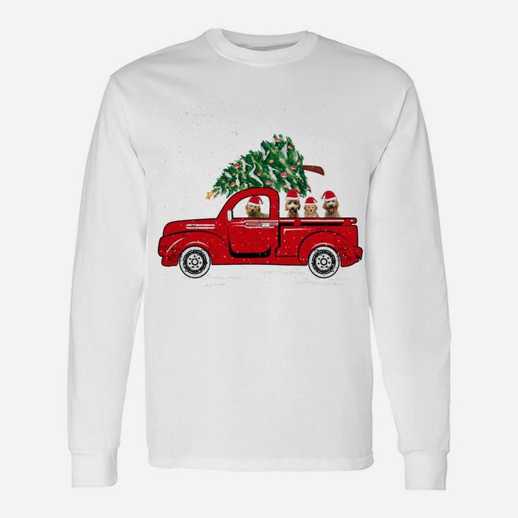 Santa Goldendoodle Riding Red Truck Dog Merry Christmas Gift Unisex Long Sleeve
