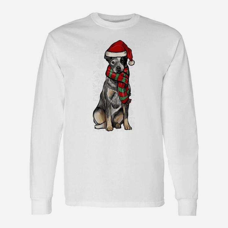 Santa Hat Xmas Australian Cattle Dog Ugly Christmas Sweatshirt Unisex Long Sleeve