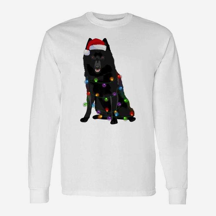 Schipperke Christmas Lights Xmas Dog Lover Santa Hat Unisex Long Sleeve