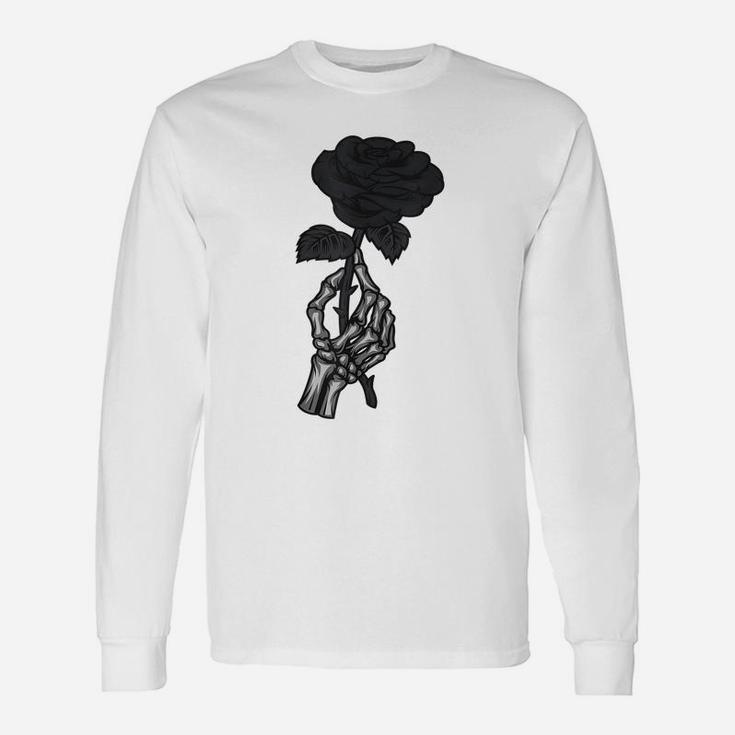 Skeleton Hand Aesthetic Streetwear Goth Black Rose Flower Unisex Long Sleeve