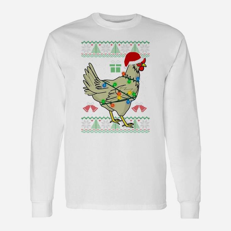 Ugly Christmas Chicken Sweater | Santa Hat Lights Gift Unisex Long Sleeve