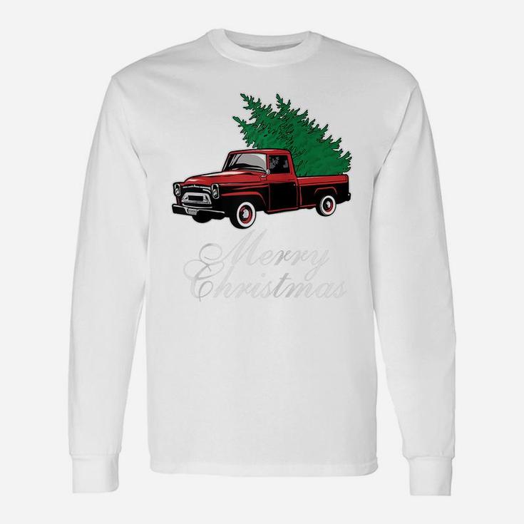 Vintage Red Truck Christmas Tree Merry Xmas Family Pajamas Raglan Baseball Tee Unisex Long Sleeve