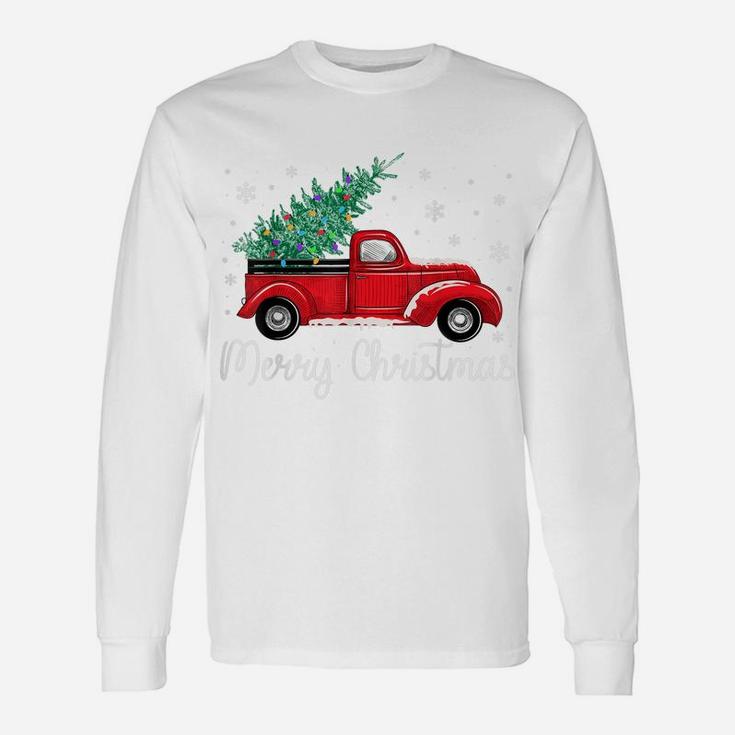 Vintage Red Truck With Merry Christmas Tree Unisex Long Sleeve