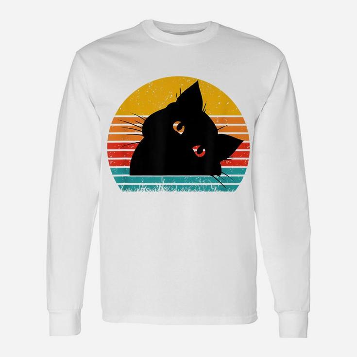 Vintage Sunset Black Cat Lover, Retro Style Black Cats Unisex Long Sleeve