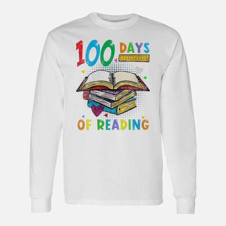 Womens 100 Days Of School Reading English Teacher Books Stack Tee Unisex Long Sleeve