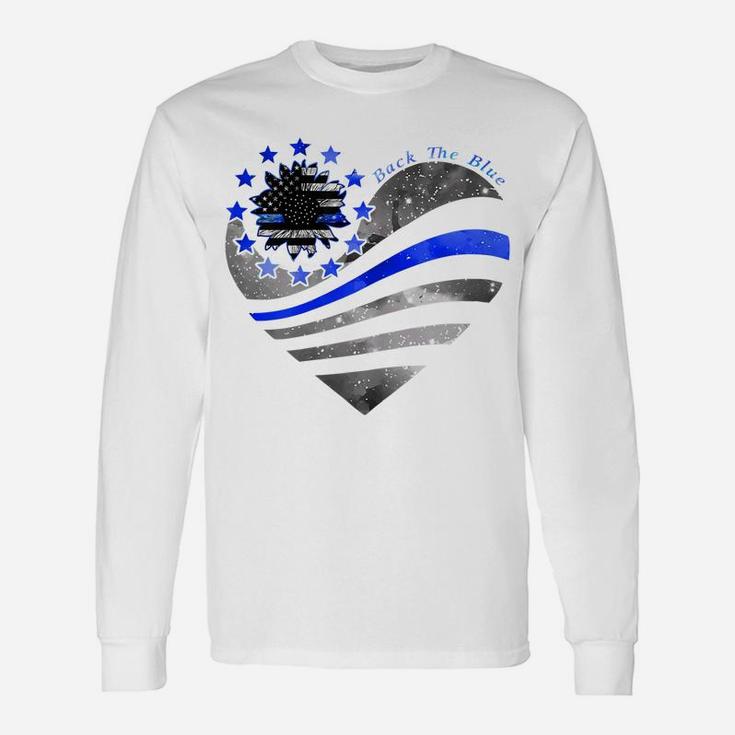 Womens Back The Blue Heart With Flower Unisex Long Sleeve