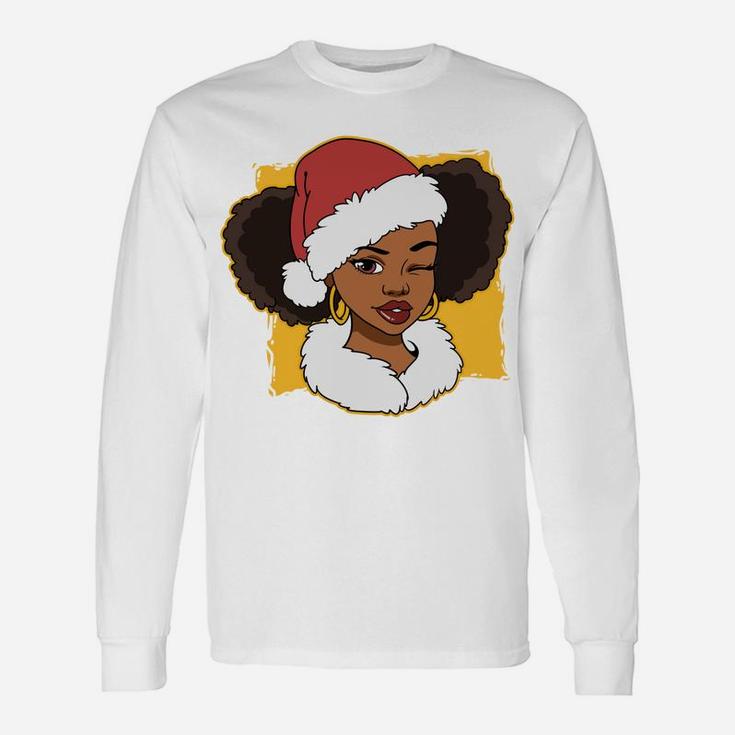 Womens Black African American Santa Gift Merry Christmas Unisex Long Sleeve