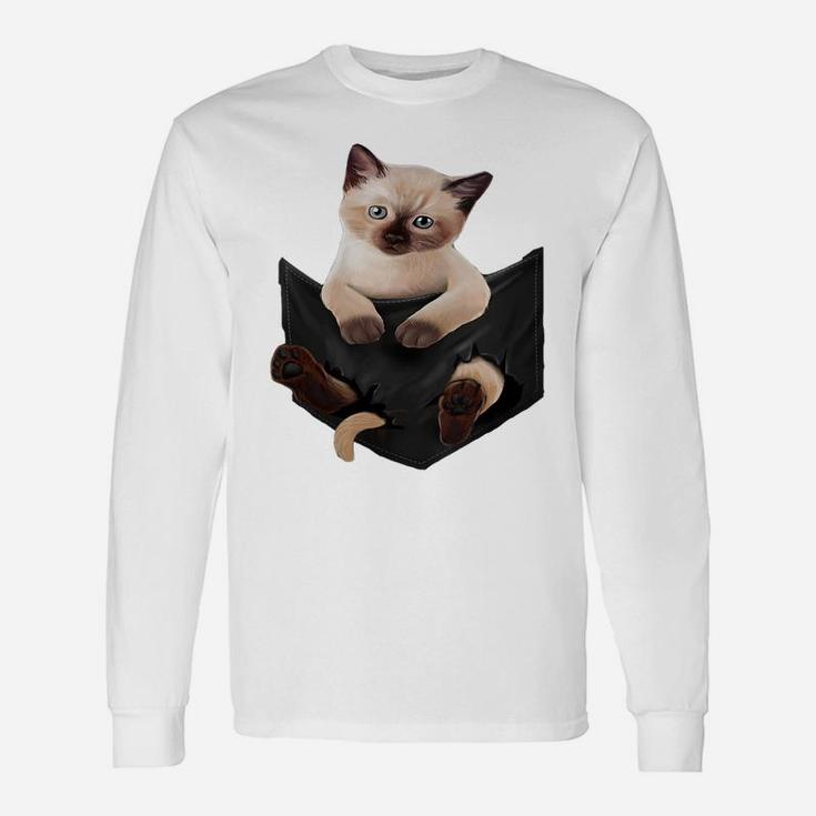 Womens Cat Lovers Gifts Siamese In Pocket Funny Kitten Face Unisex Long Sleeve