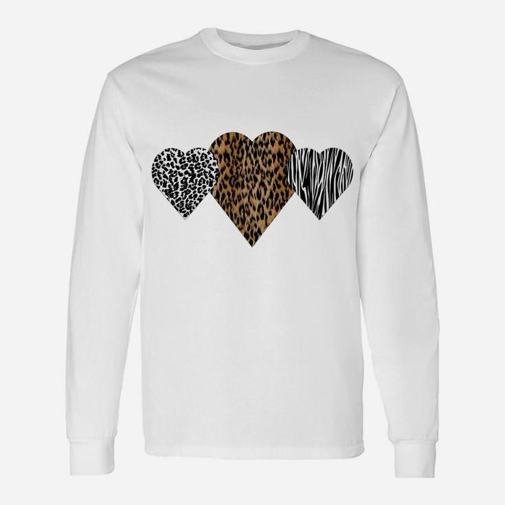 Womens Cute Hearts Love Leopard, Cheetah & Zebra Animal Print Unisex Long Sleeve