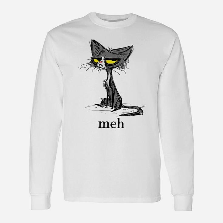 Womens Funny Meh Cat Gift For Cat Lovers Unisex Long Sleeve