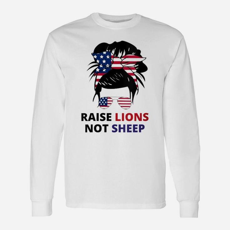 Womens Raise Lions Not Sheep American Flag Sunglasses Messy Bun Unisex Long Sleeve
