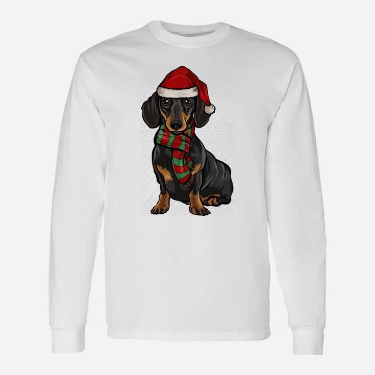 Xmas Black Dachshund Santa Claus Hat Ugly Christmas Sweatshirt Unisex Long Sleeve