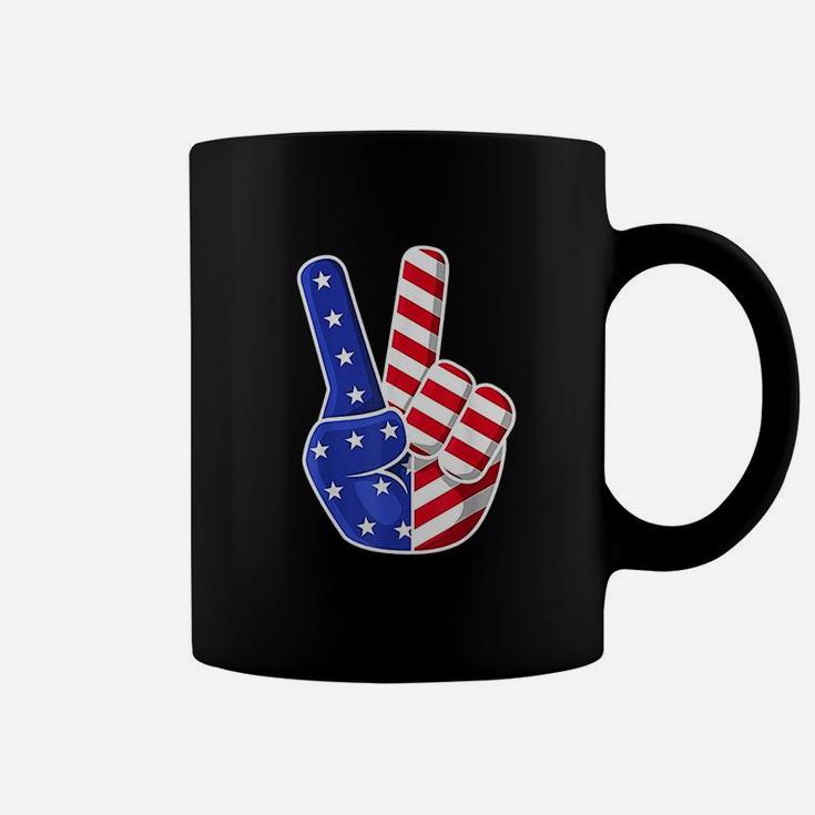 4Th Of July American Flag Peace Sign Hand Patriotic Coffee Mug