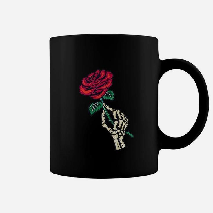 Aesthetic Streetwear Goth Skeleton Hand Red Rose Flower Gift Coffee Mug