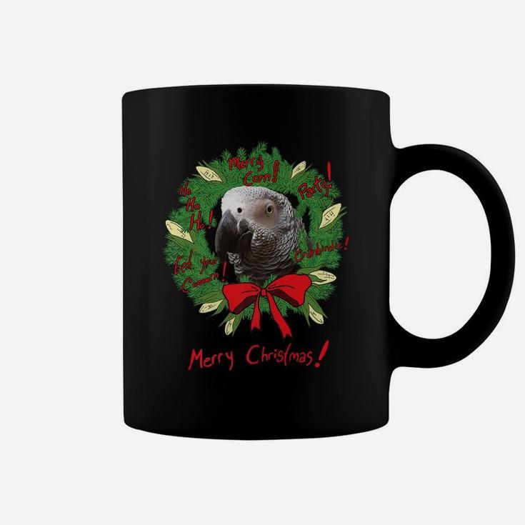African Grey Parrot Merry Corn Christmas Wreath Coffee Mug