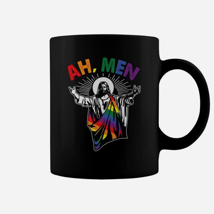 Ah Men Funny Lgbt Gay Pride Jesus Rainbow Flag Christian Coffee Mug