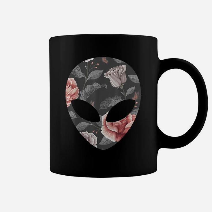 Alien Head Face Tropical Floral Flower Rose Coffee Mug