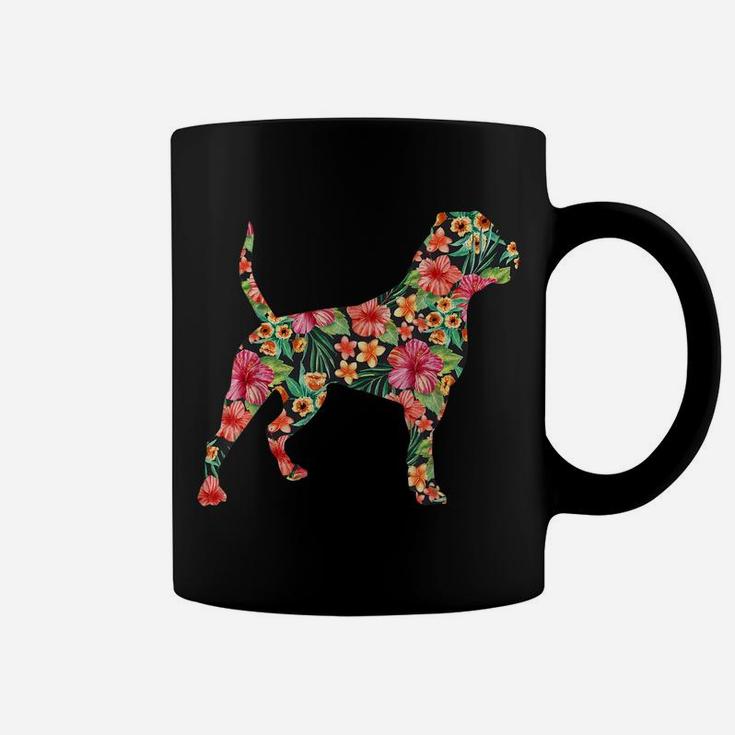 American Bulldog Flower Funny Dog Silhouette Floral Gifts Coffee Mug