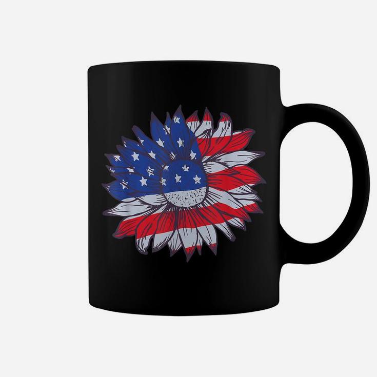 American Flag Sunflower Blooming Summer Flower Patriotic Coffee Mug