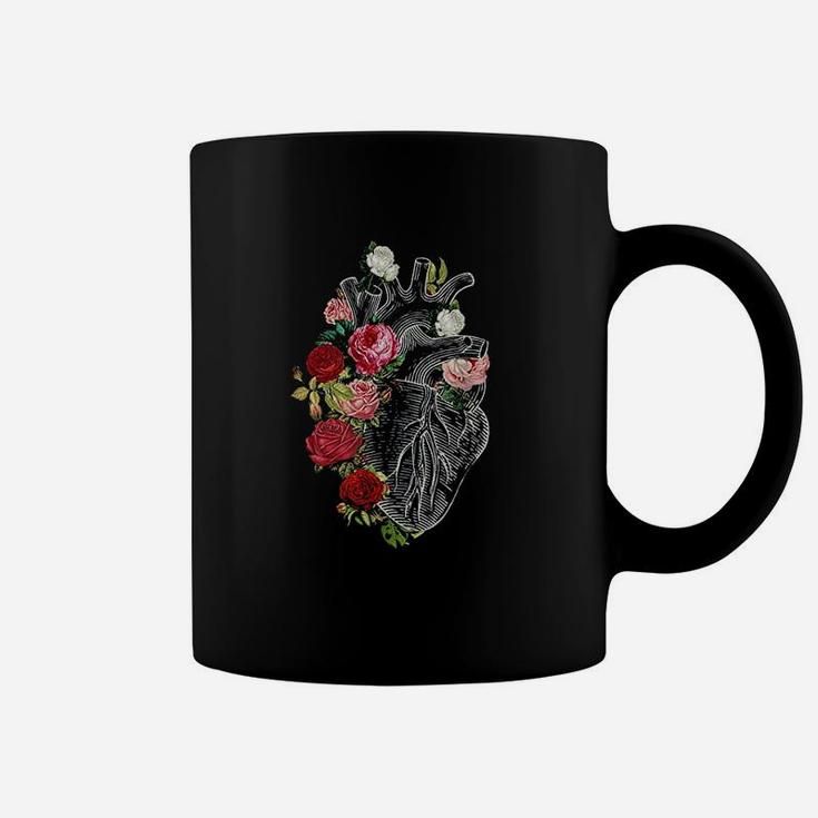 Anatomical Heart And Flowers Flower Anatomical Heart Coffee Mug