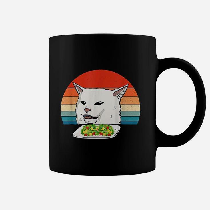 Angry Women Yelling At Confused Cat At Dinner Table Meme Coffee Mug