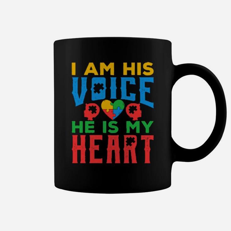 Autism Awareness Grandparents I Am His Voice He Is My Heart Coffee Mug