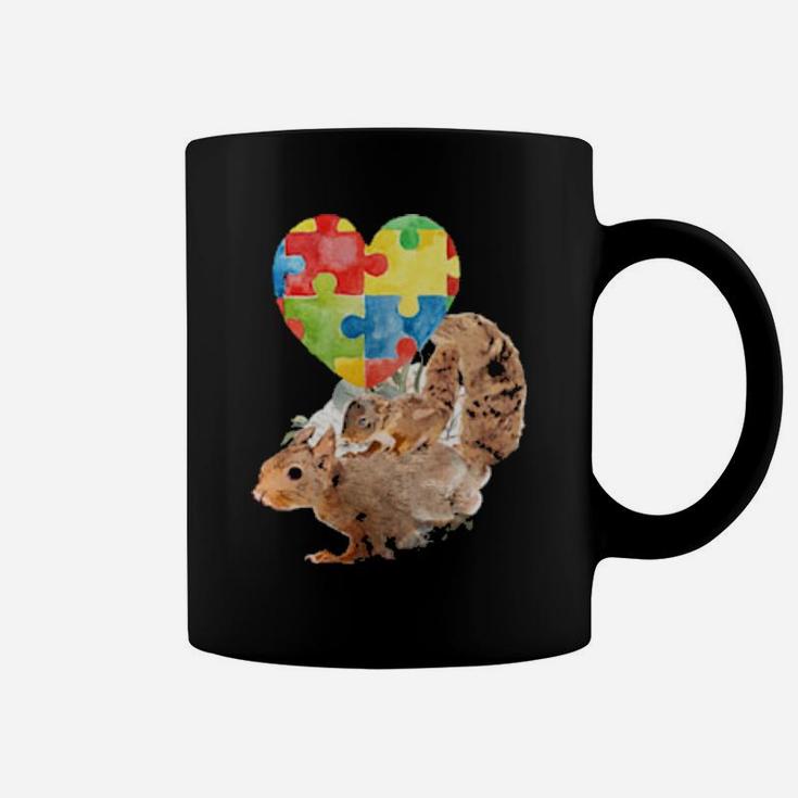 Autism Awareness Mommy Squirrel With Baby Puzzle Heart Love Coffee Mug