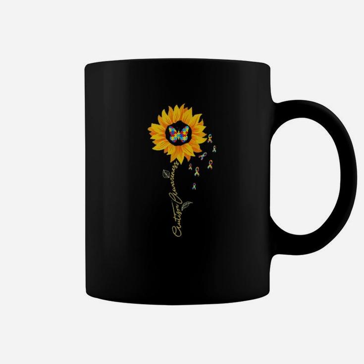 Autism Awareness Puzzle Pieces Butterfly In Sunflower Coffee Mug