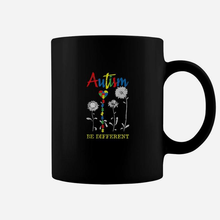 Be Different Autism Awareness Puzzle Heart Sunflower Coffee Mug