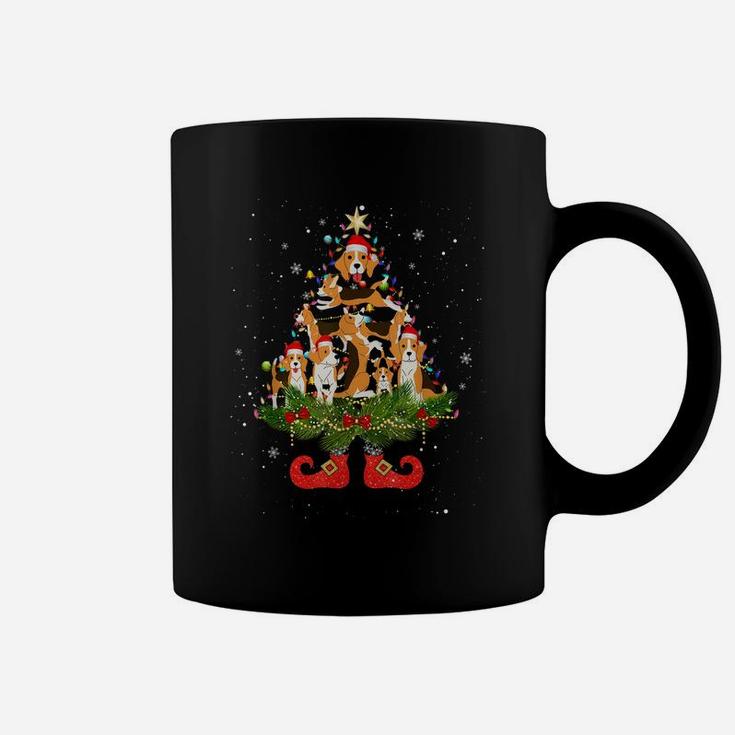 Beagle Christmas Tree Lights Funny Santa Hat Dog Lover Coffee Mug