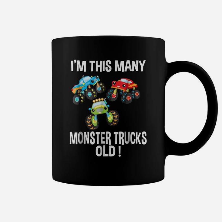 Birthday Shirt For Boys 3 I'm This Many Monster Trucks Old Coffee Mug
