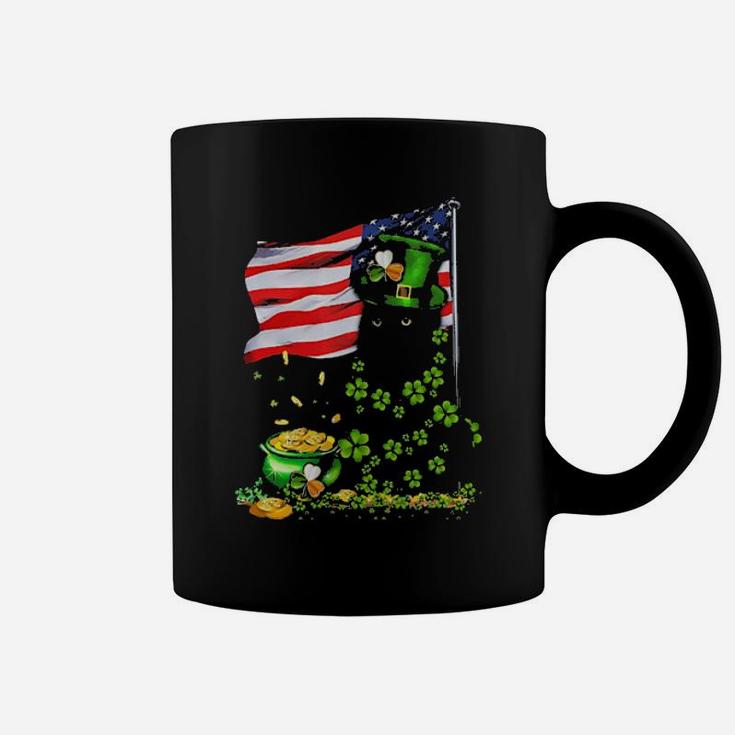 Black Cat Usa Flag Patrick Day Coffee Mug