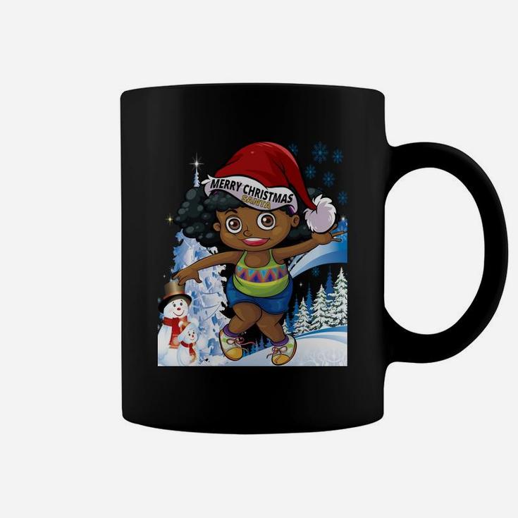 Black Girl Melanin Puffs Afro Santa Snowman Merry Christmas Sweatshirt Coffee Mug