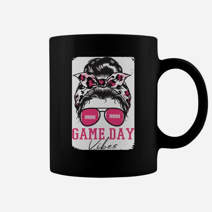 Bleached Game Day Vibes Pink Leopard Messy Bun Football Mom Sweatshirt Coffee Mug