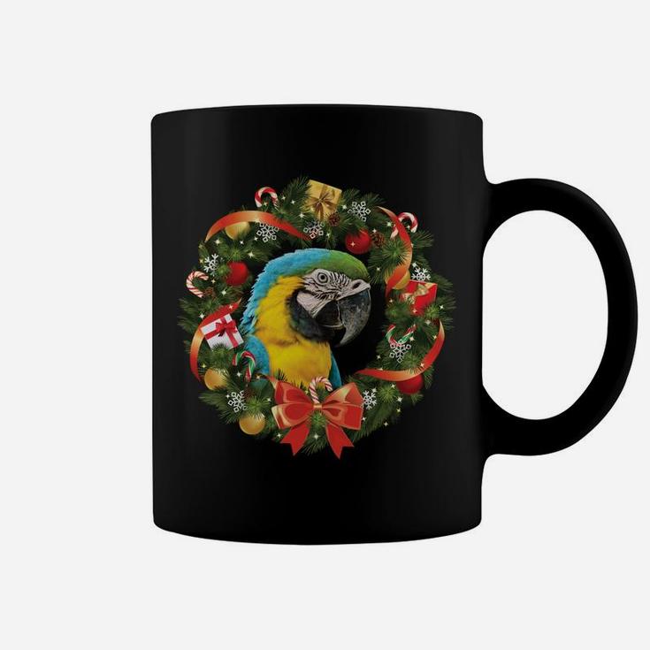 Blue & Gold Macaw Parrot Christmas Wreath Sweatshirt Coffee Mug