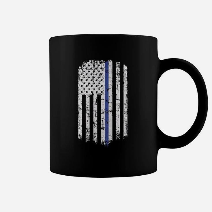Blue Line Police American Flag Raw Edge Raglan Coffee Mug