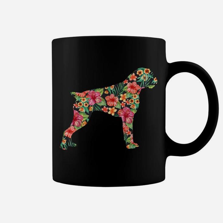 Boxer Flower Funny Dog Silhouette Floral Gifts Women Men Coffee Mug