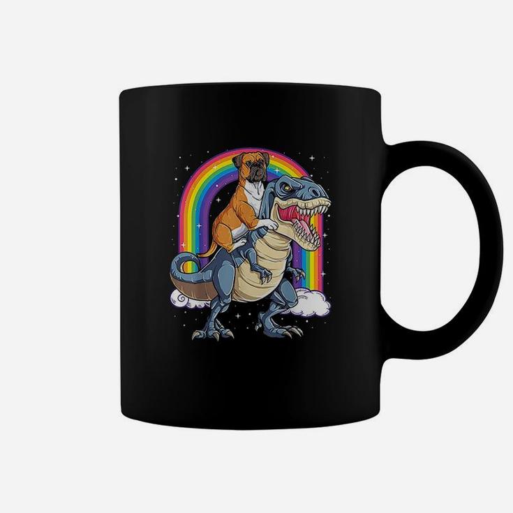 Boxer Riding DinosaurRex Gift Dog Lover Boys Kids Rainbow Coffee Mug