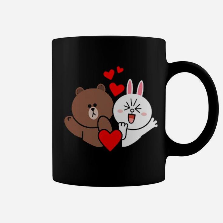 Brown Bear Cony Bunny Rabbit Love And Kisses For You Valentine Coffee Mug