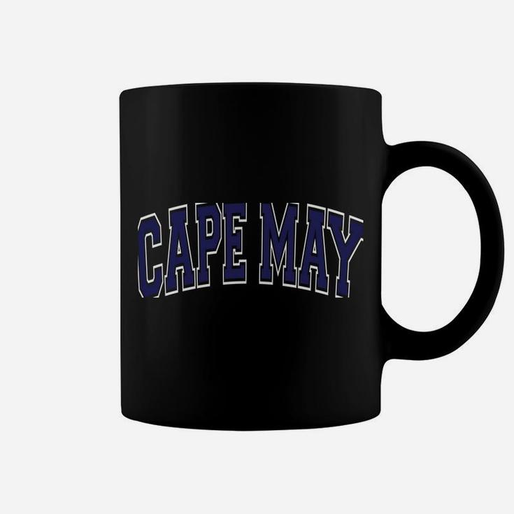 Cape May Varsity Style Navy Blue Text Coffee Mug