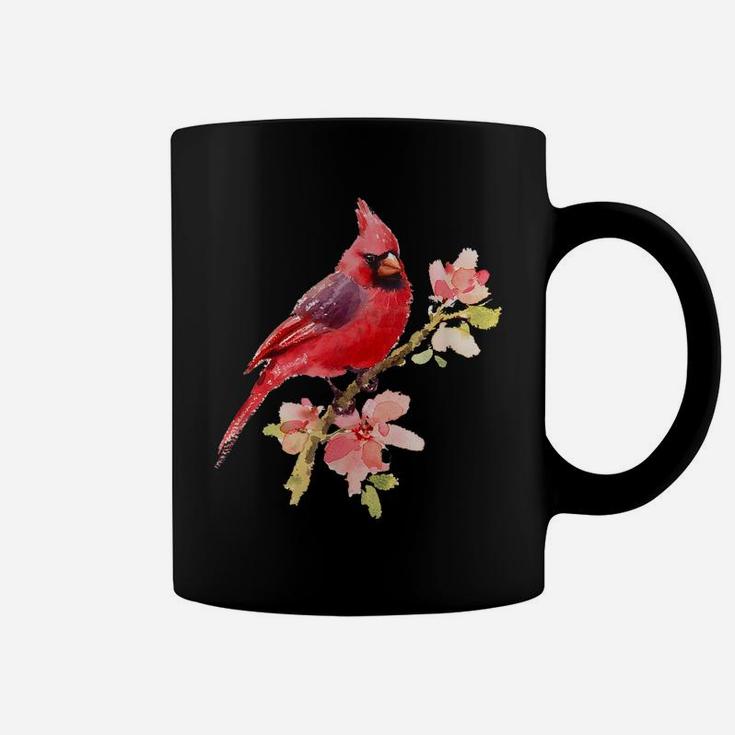 Cardinal Spirit Animal, Red Bird Stand On Pink Flower Coffee Mug