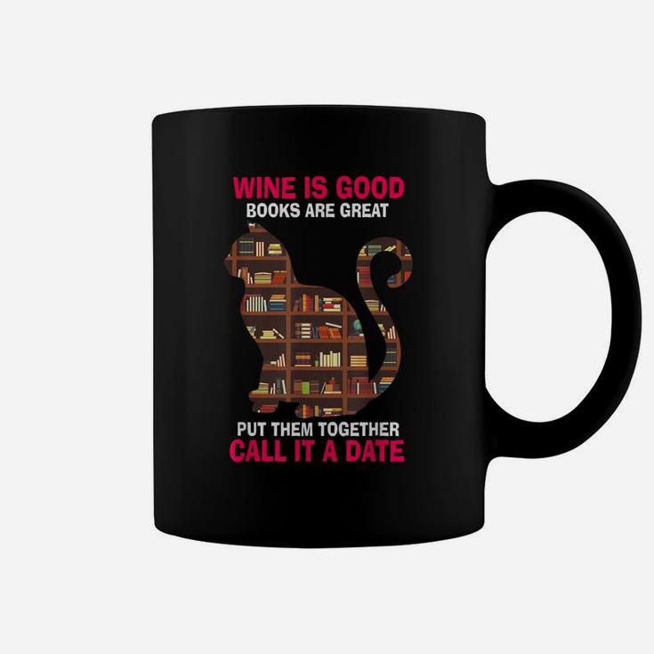 Cat Lovers Wine Is Good Books Reader Funny Cat Reading Coffee Mug