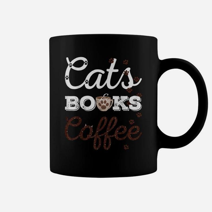 Cats Books & Coffee Tee - Funny Cat Book & Coffee Lovers Coffee Mug