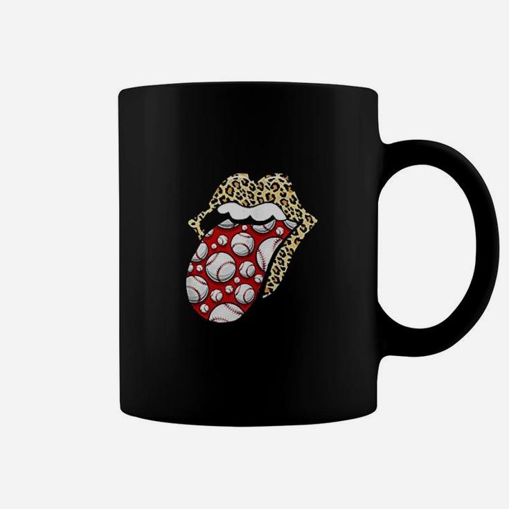 Cheetah Print Lips With Red White Baseball Tongue Coffee Mug