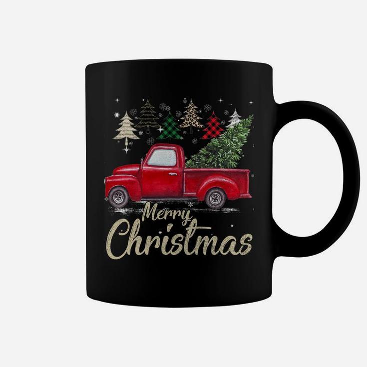 Chrismas Red Truck With Buffalo Plaid And Leopard Xmas Trees Coffee Mug