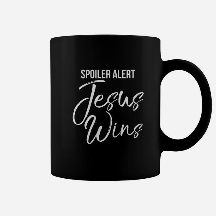 Christian Victory Quote Funny Gift Spoiler Alert Jesus Wins Coffee Mug