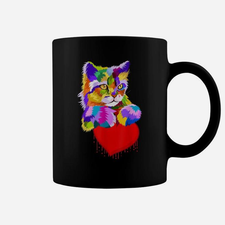 Colorful Cat For Kitten Lovers Kitty Adoption Dripping Heart Coffee Mug