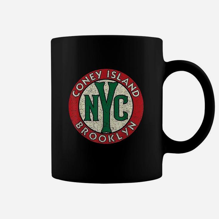 Coney Island Brooklyn Nyc Vintage Road Sign Distressed Print Coffee Mug